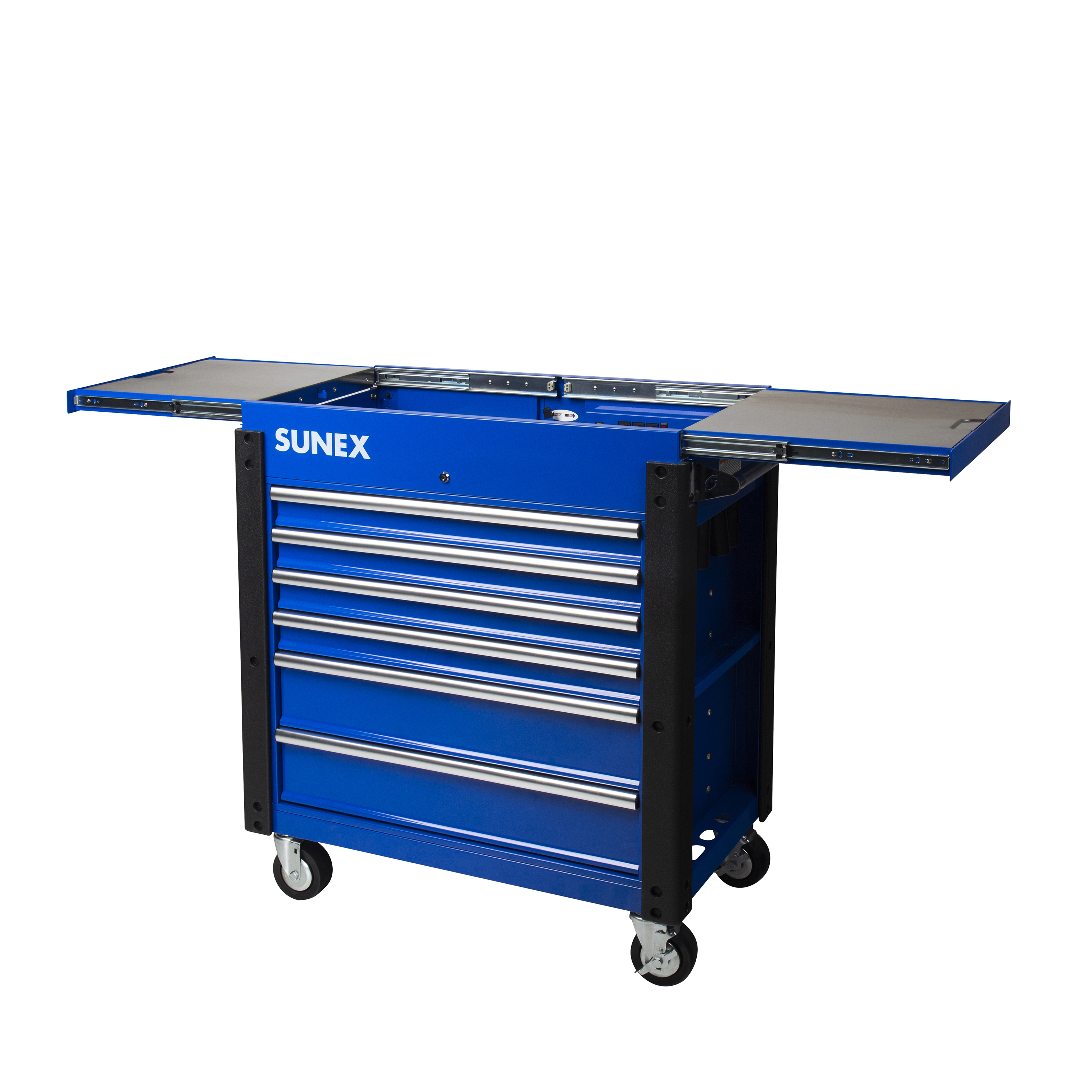 6-Drawer Slide Top Service Cart with Power Strip- Blue - Sunex Tools