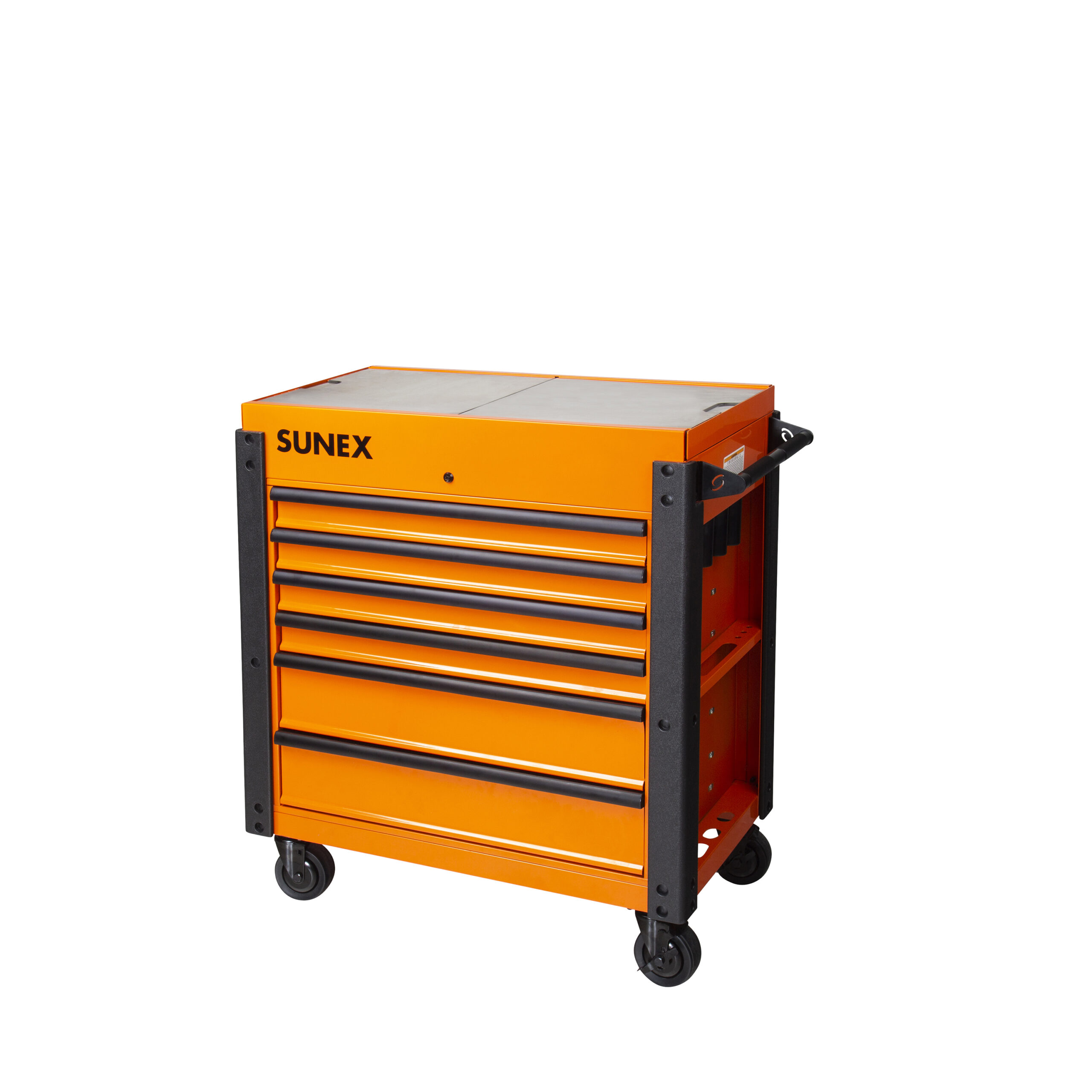 6-Drawer Slide Top Service Cart with Power Strip- Orange - SUNEX Tools