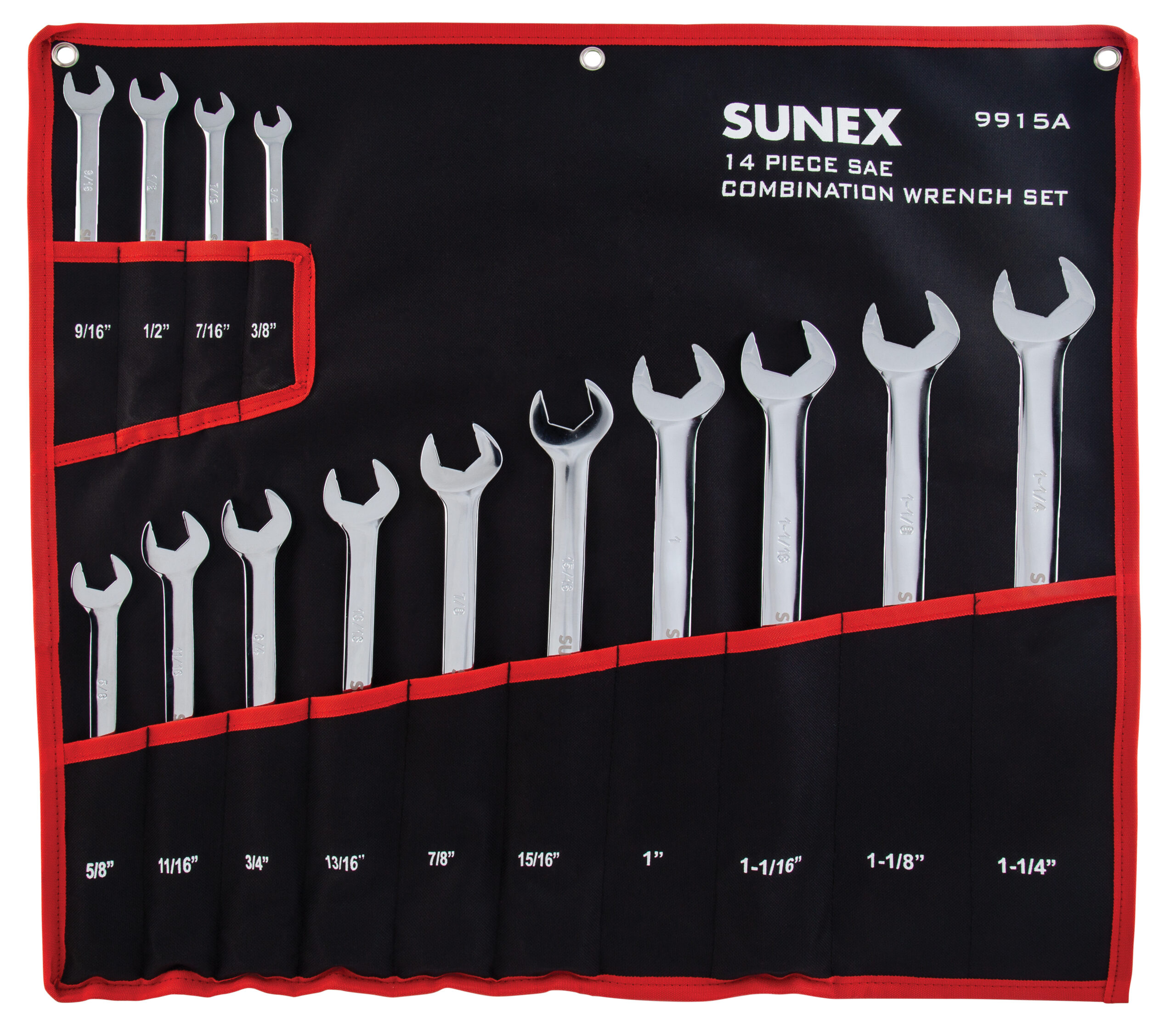 14 Piece SAE Full Polished V-Groove Combination Wrench Set