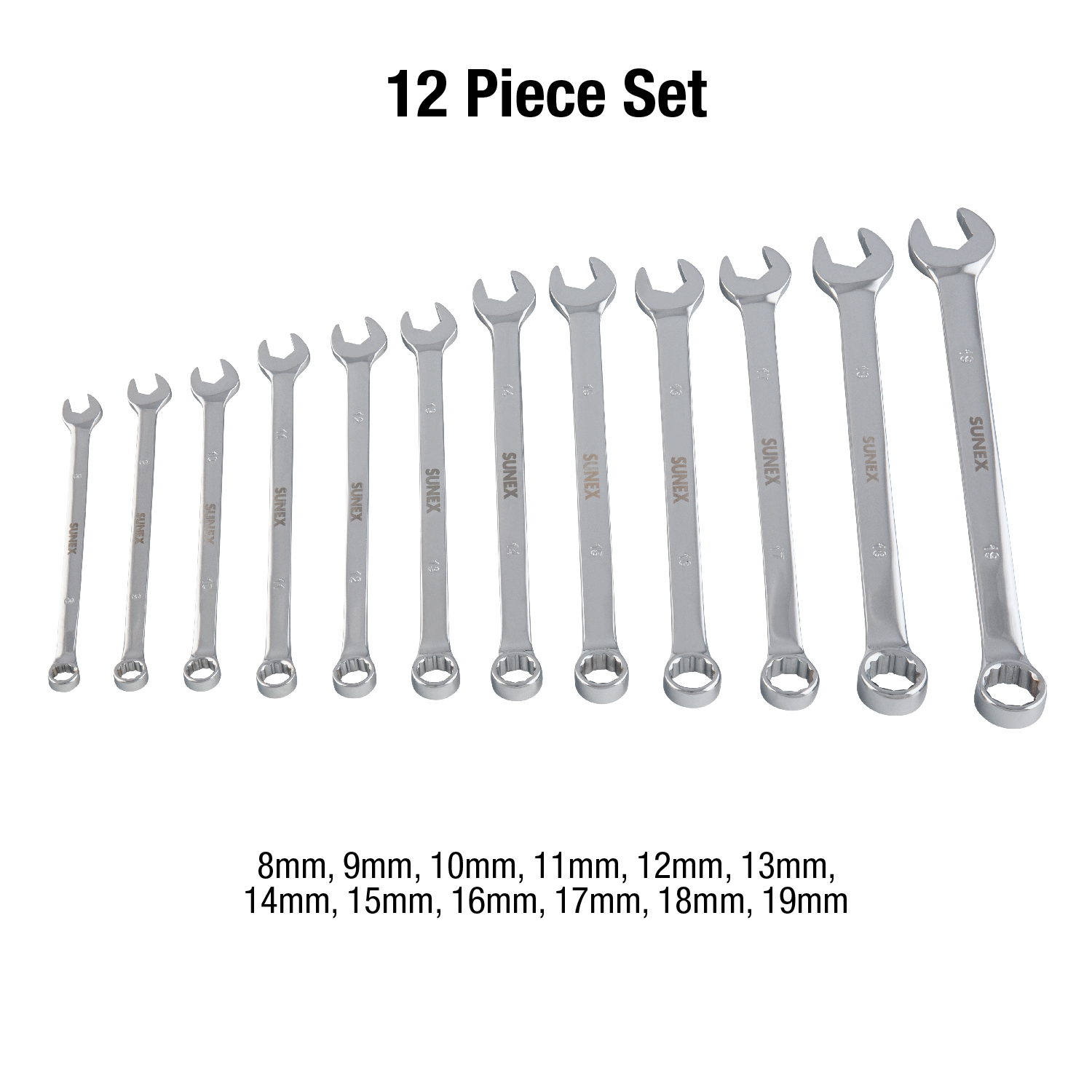 12 Piece Metric Full Polished V-Groove Combination Wrench Set