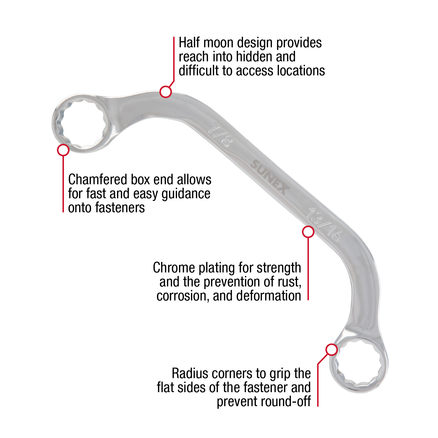 5 Piece SAE Half Moon Wrench Set - Sunex Tools