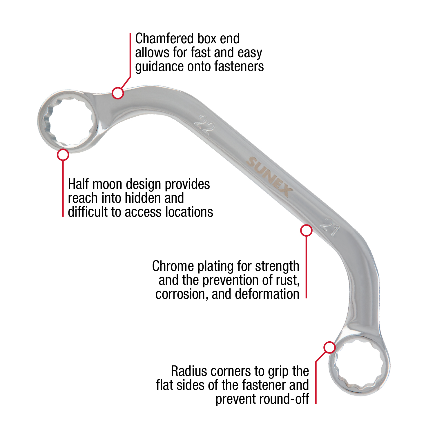 5 Piece Metric Half Moon Wrench Set - Sunex Tools